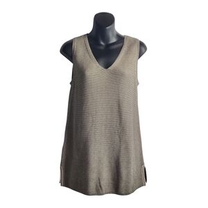 LOFT Women's Black Tan Striped Knit V-Neck Sleeveless Sweater  Size Small